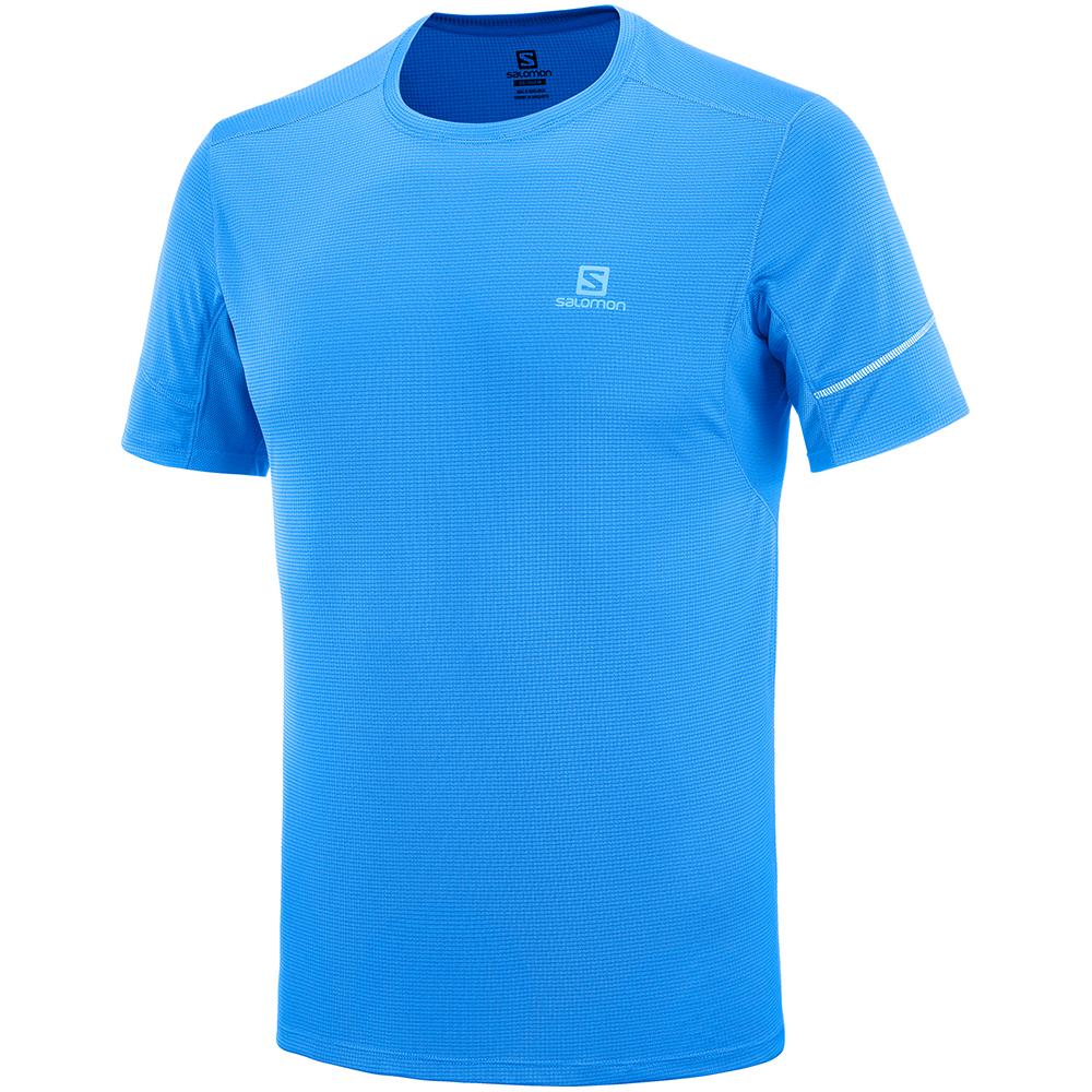 SALOMON AGILE SS M Philippines - Men's Tee Shirt - Indigo | 928675-KXT